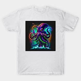 Kraken Angry Neon Colorful Purple T-Shirt